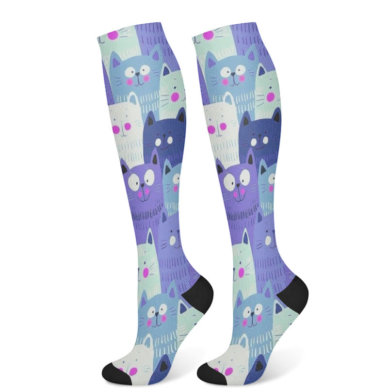 Chaussettes de compression à motif de chat (3 paires) - Violet (1 paire) - S/M - image 5