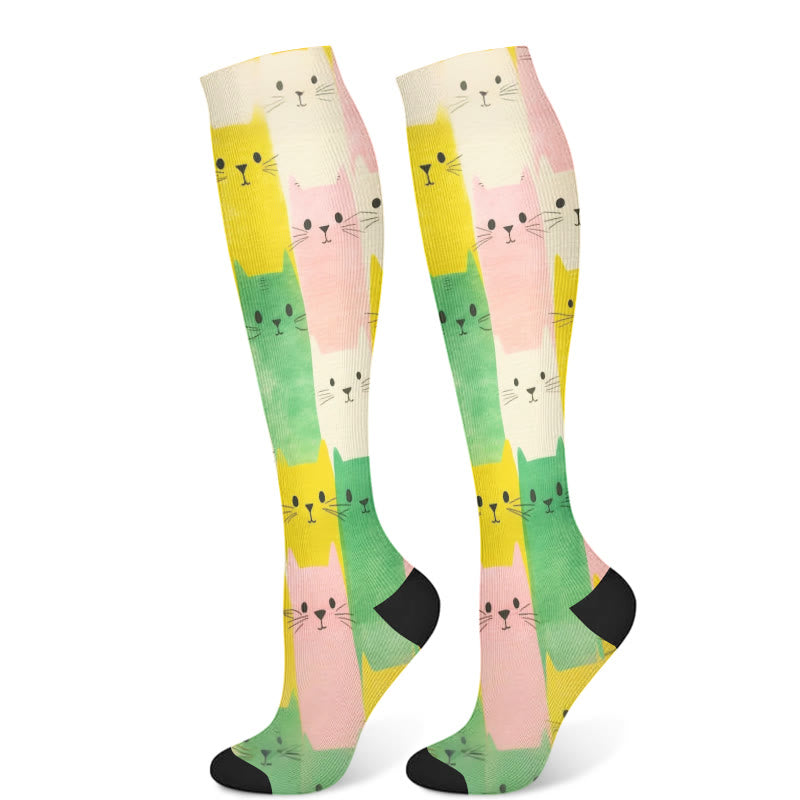 Chaussettes de compression à motif de chat (3 paires) - Jaune (1 paire) - S/M - image 7