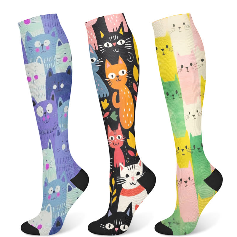 Chaussettes de compression à motif de chat (3 paires) - Multicolore - S/M - image 8