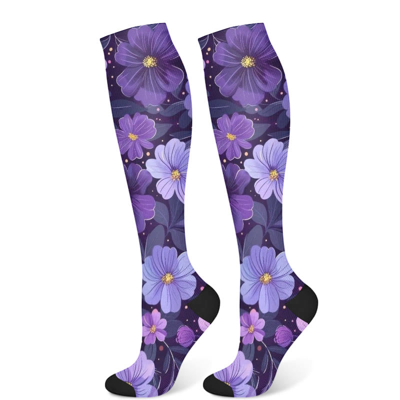 Chaussettes de compression Purple Flower Series (3 paires) - Violet foncé (1 paire) - S/M - image 5