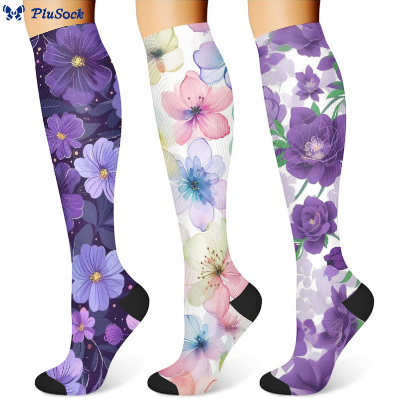 Chaussettes de compression Purple Flower Series (3 paires) - image 1