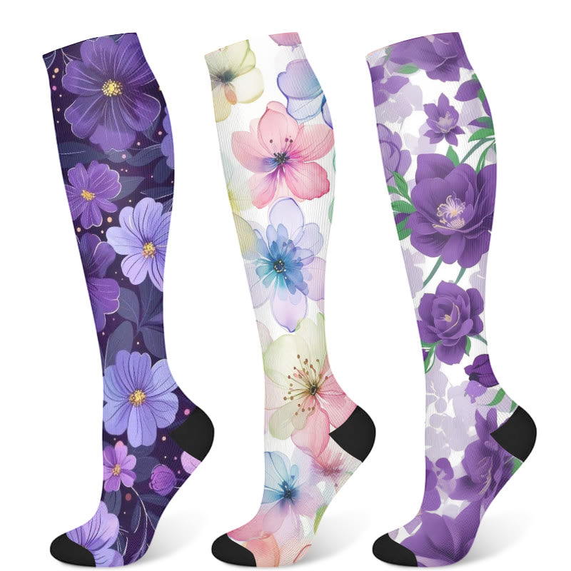 Chaussettes de compression Purple Flower Series (3 paires) - Multicolore - S/M - image 8