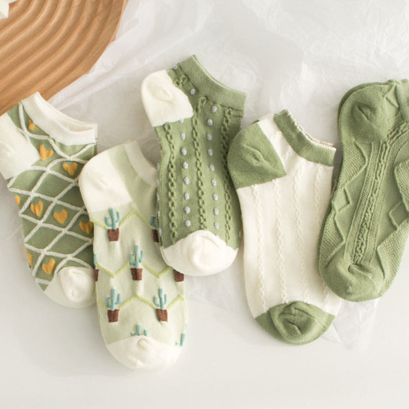 Chaussettes montantes à motif cactus vert (5 paires) - image 2