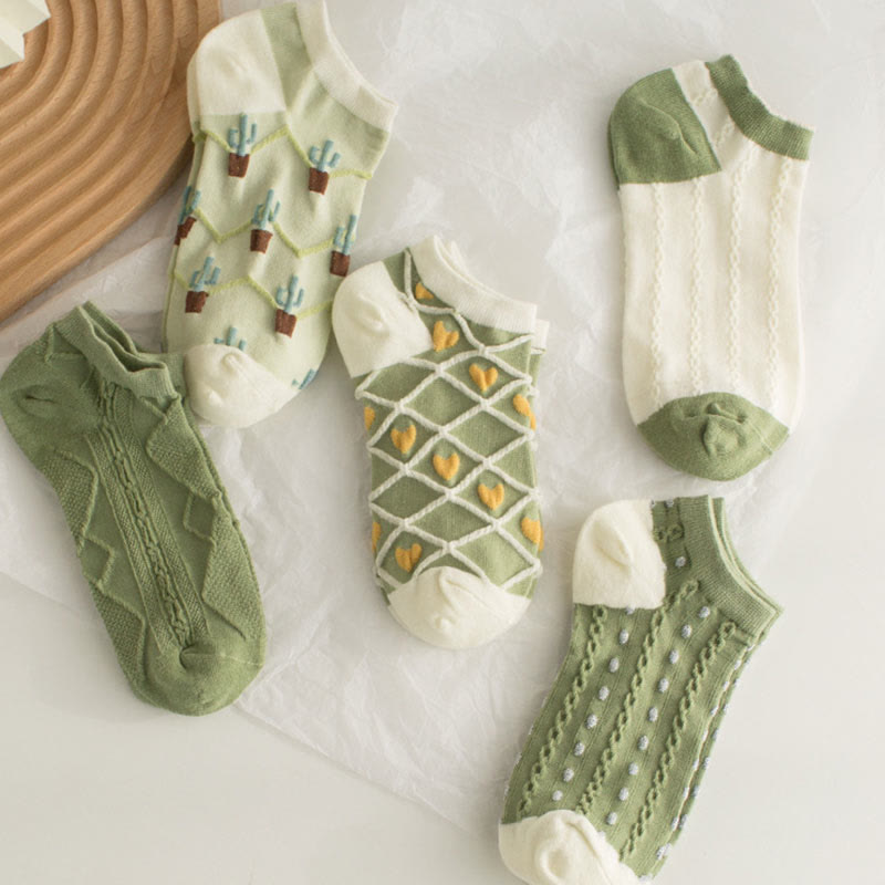 Chaussettes montantes à motif cactus vert (5 paires) - image 4