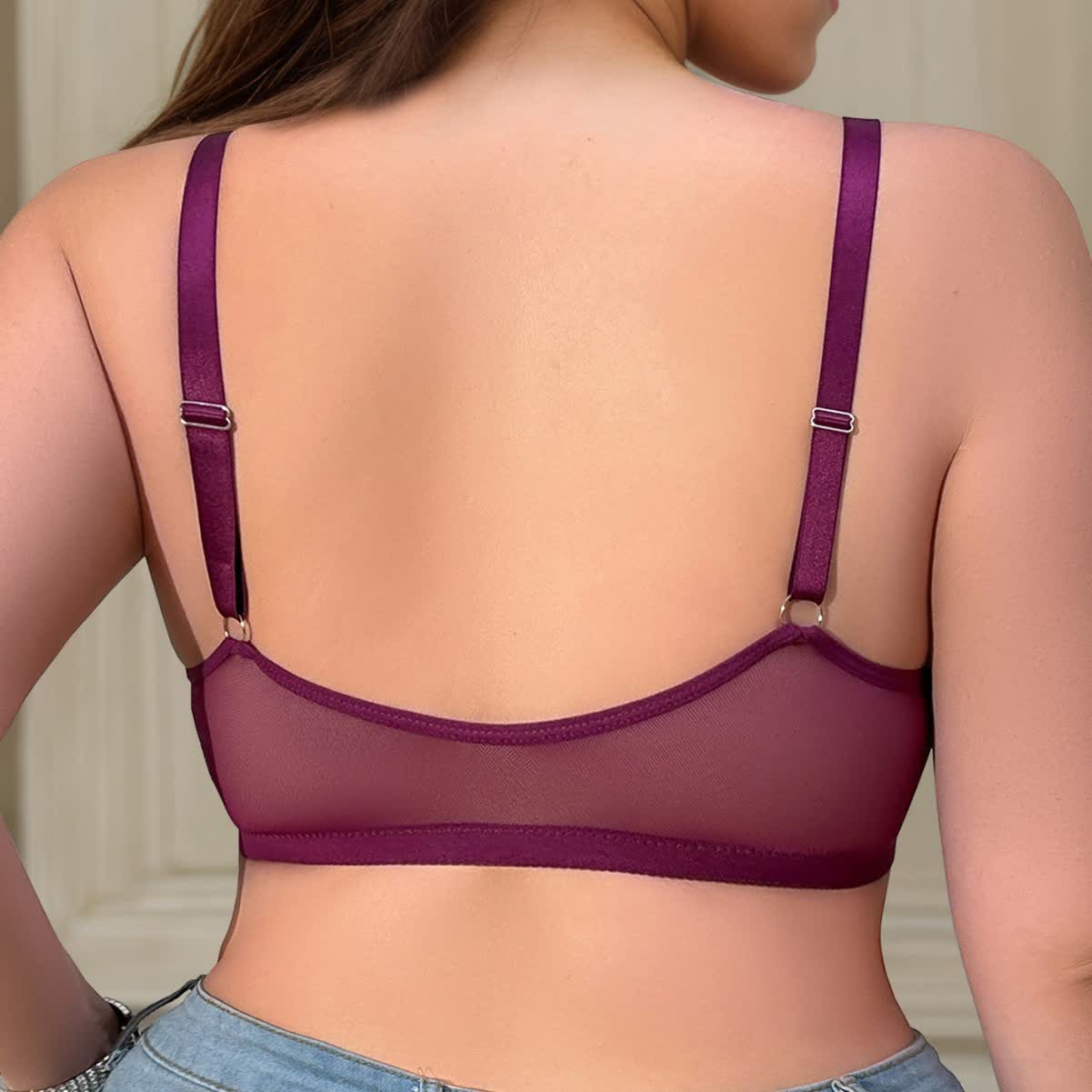 Soutien-gorge à armatures en dentelle respirante avec fermeture sur le devant, grande taille