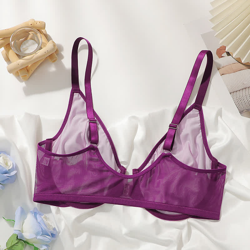 Soutien-gorge à armatures en dentelle respirante avec fermeture sur le devant, grande taille