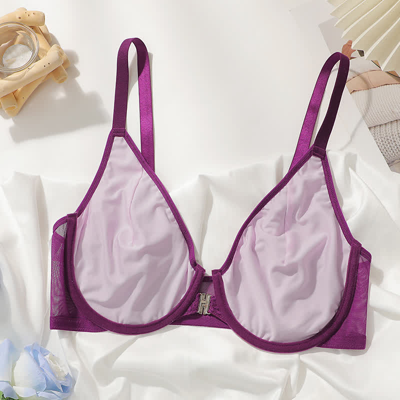 Soutien-gorge à armatures en dentelle respirante avec fermeture sur le devant, grande taille