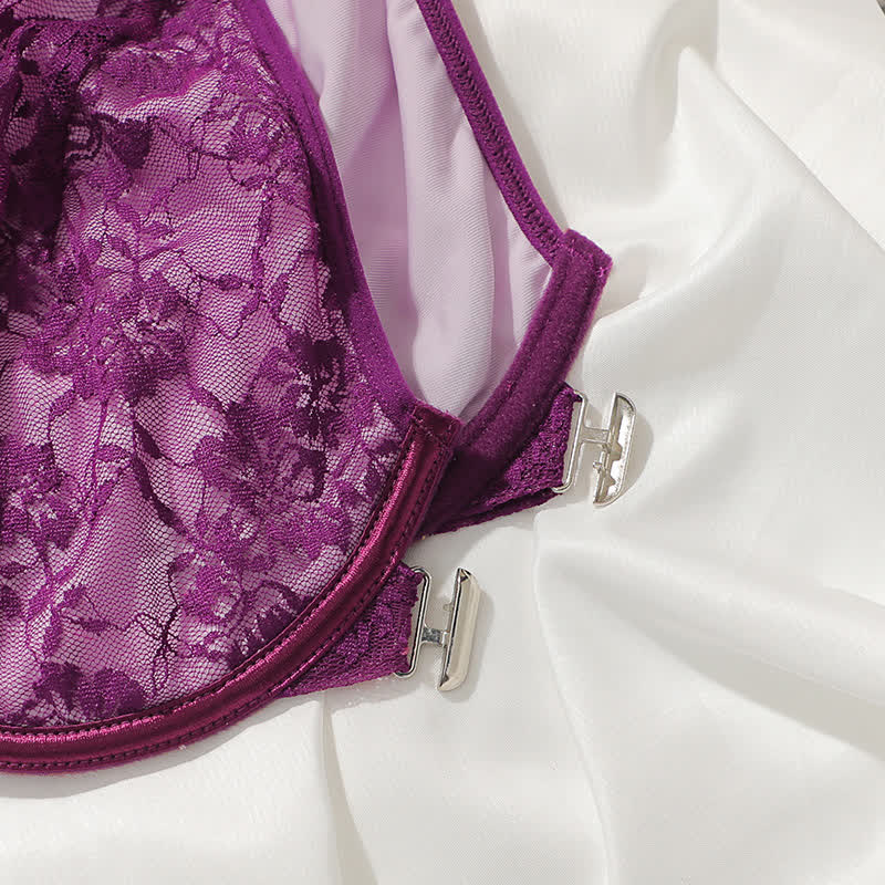 Soutien-gorge à armatures en dentelle respirante avec fermeture sur le devant, grande taille