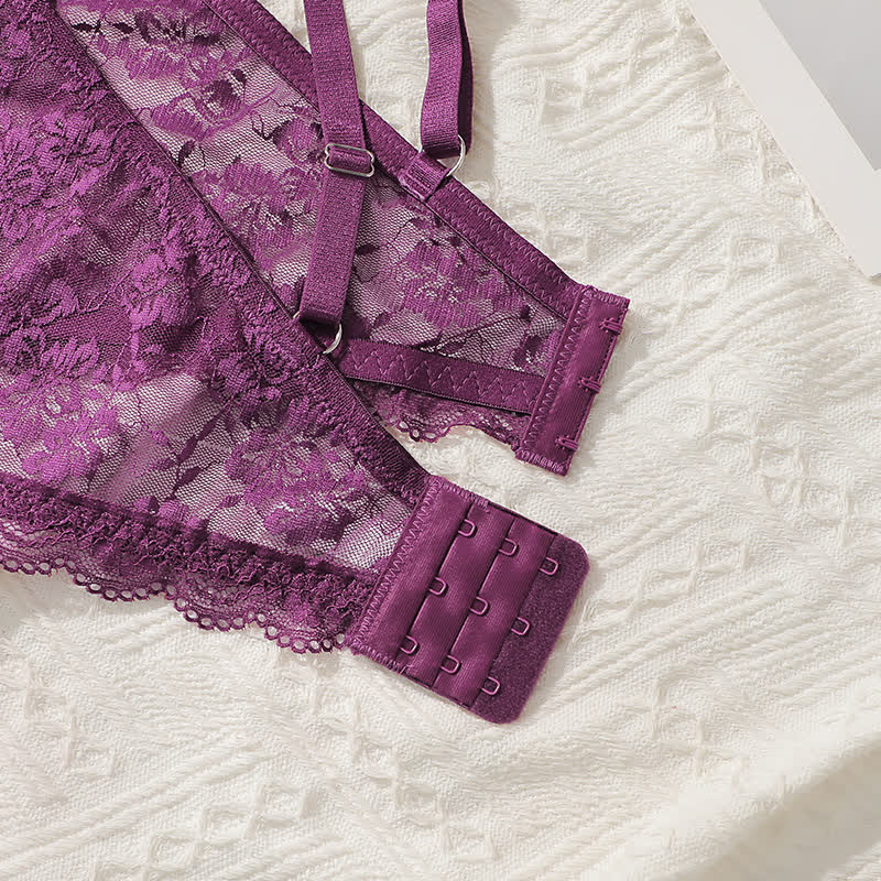 Soutien-gorge sans armatures croisé en dentelle sexy violet