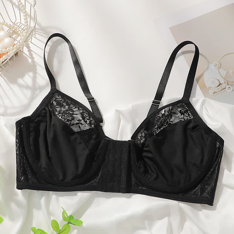 Soutien-gorge push-up à armatures avec fermeture sur le devant et dentelle
