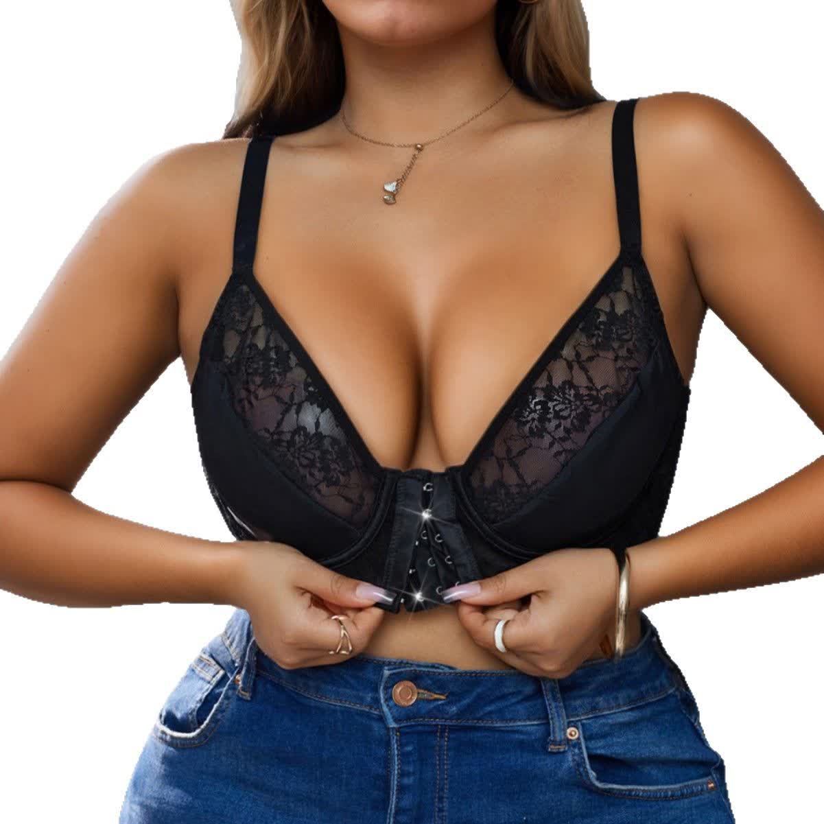 Soutien-gorge push-up à armatures avec fermeture sur le devant et dentelle
