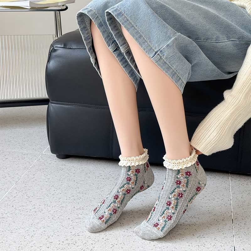 Chaussettes rétro à fleurs (5 paires) - image 7