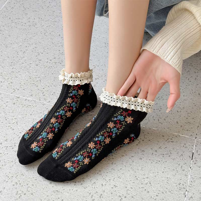 Chaussettes rétro à fleurs (5 paires) - image 3