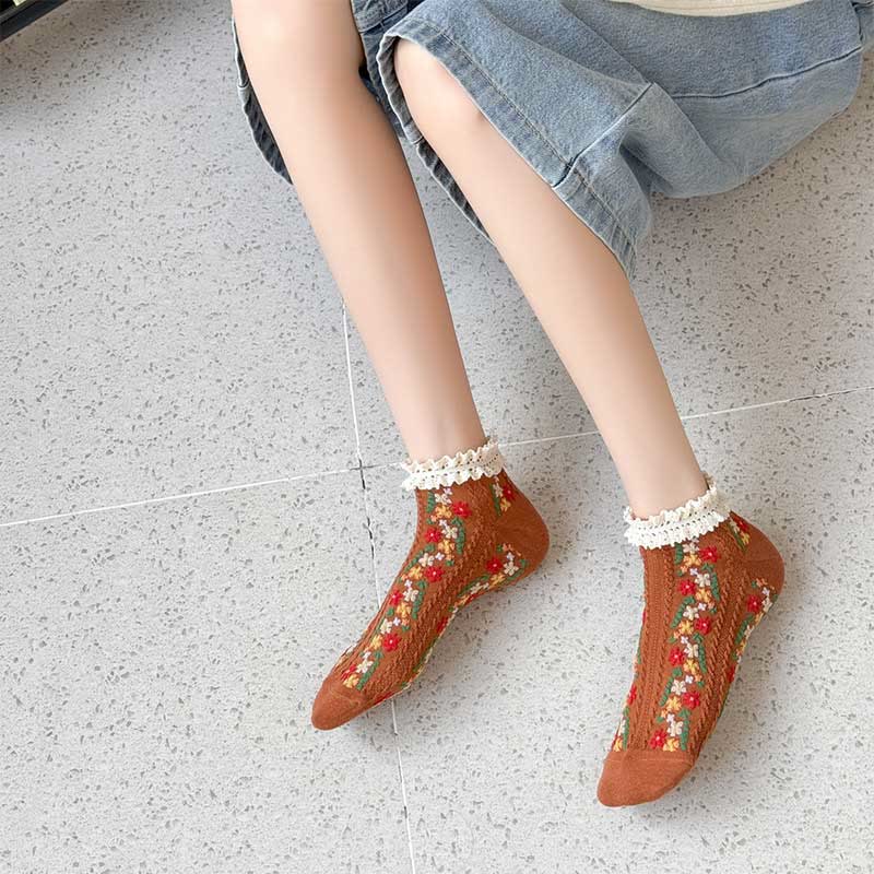 Chaussettes rétro à fleurs (5 paires) - image 8