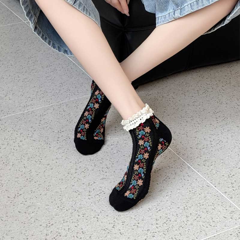 Chaussettes rétro à fleurs (5 paires) - image 4