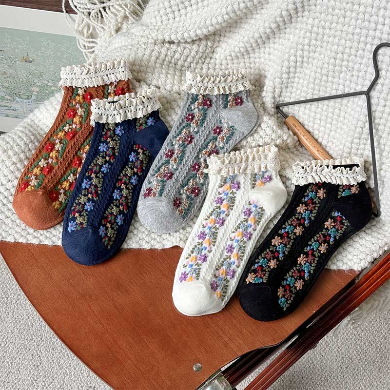 Chaussettes rétro à fleurs (5 paires) - image 11