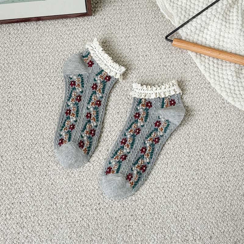 Chaussettes rétro à fleurs (5 paires) - Gris clair - EU36-40 (US3-7) - image 15