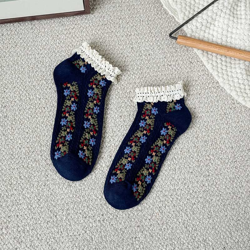 Chaussettes rétro à fleurs (5 paires) - Bleu marine - EU36-40 (US3-7) - image 16