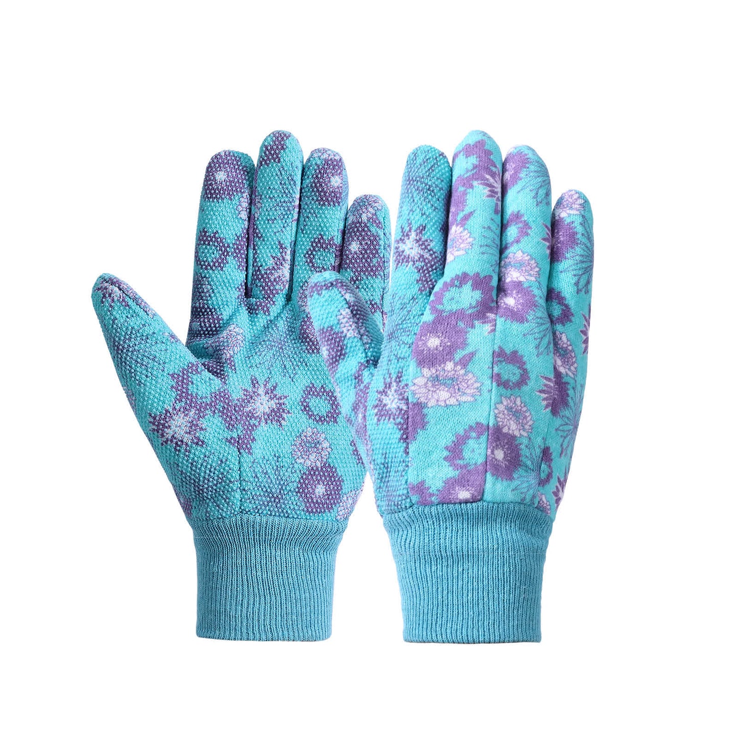 Gants de jardin tricotés à imprimé floral (3 paires) - Bleu - Taille unique - image 1