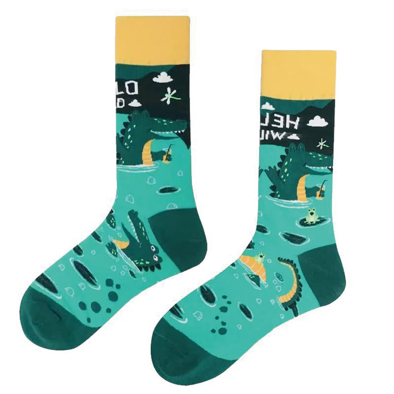 Chaussettes longues à motif crocodile et lapin (6 paires)