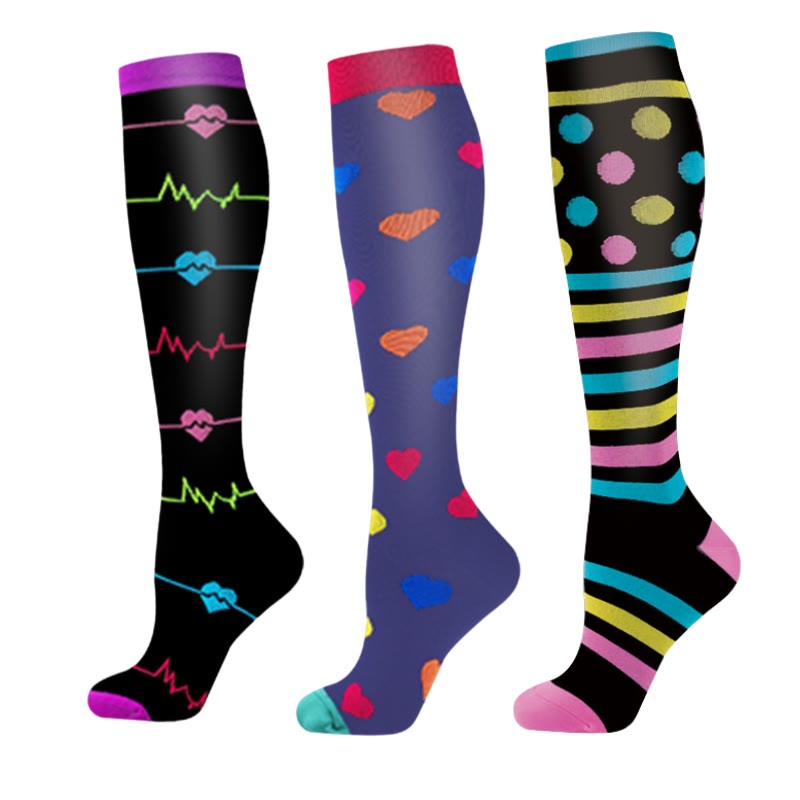 Chaussettes de compression à banderoles colorées (6 paires) - Multicolore (3 paires) - L/XL - image 1