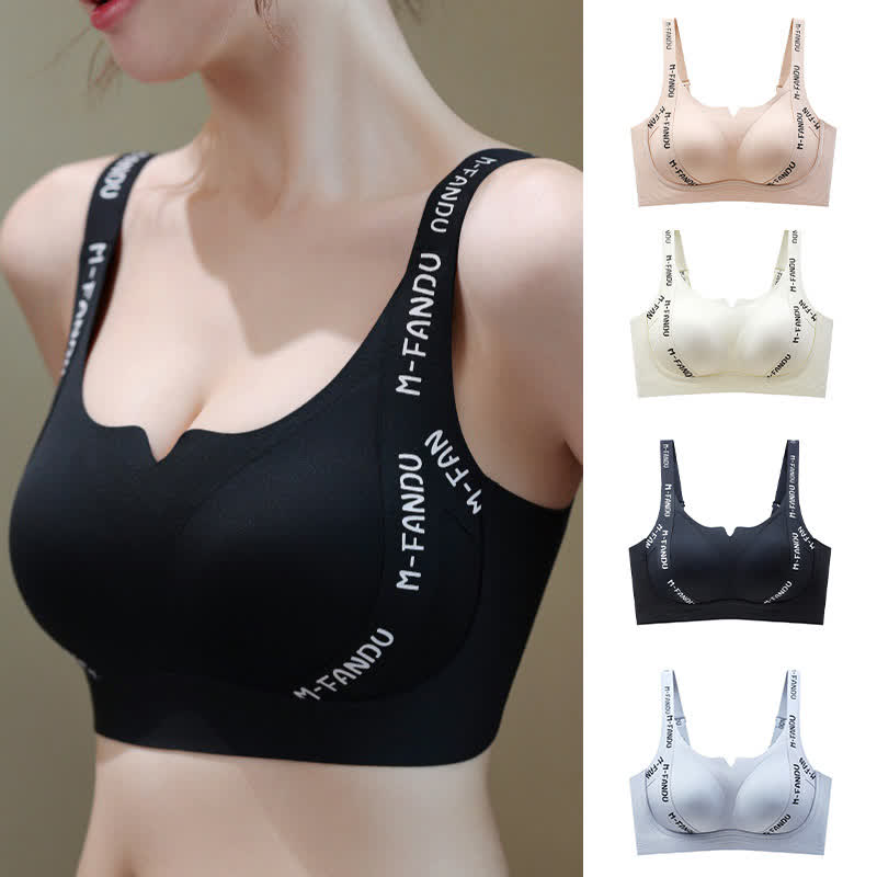 Soutien-gorge push-up léger sans armatures grande taille à imprimé lettres