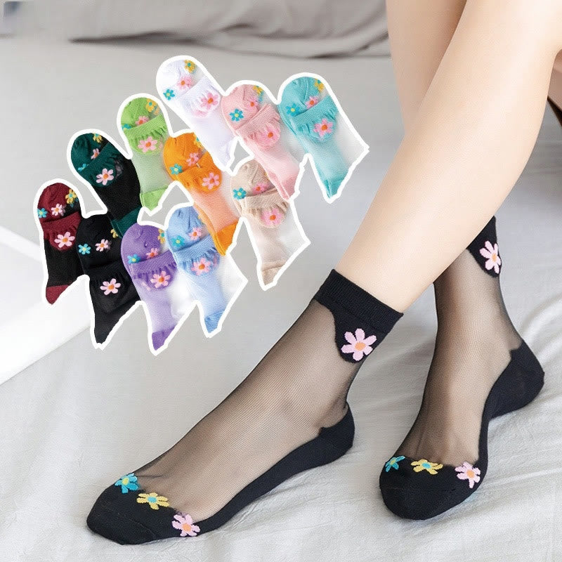 Chaussettes courtes en soie glacée à fleurs (9 paires) - image 1