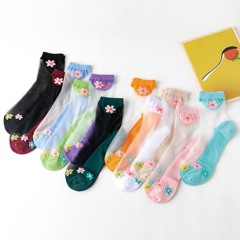 Chaussettes courtes en soie glacée à fleurs (9 paires) - Multicolore - EU36-40 (US3-7) - image 15