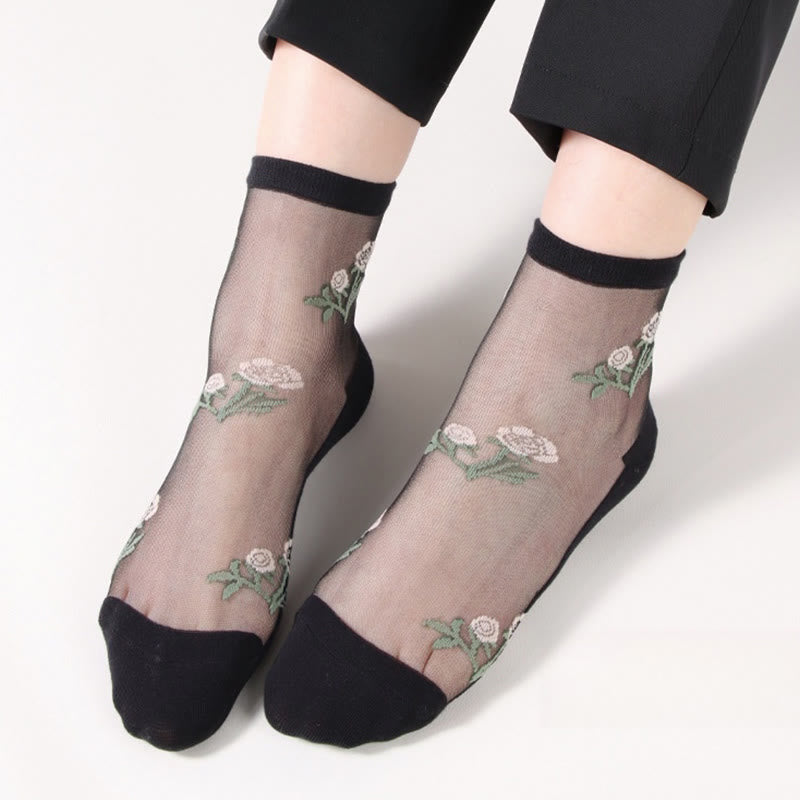 Chaussettes élégantes à fleurs (5 paires) - Noir - EU36-40 (US3-7) - image 2