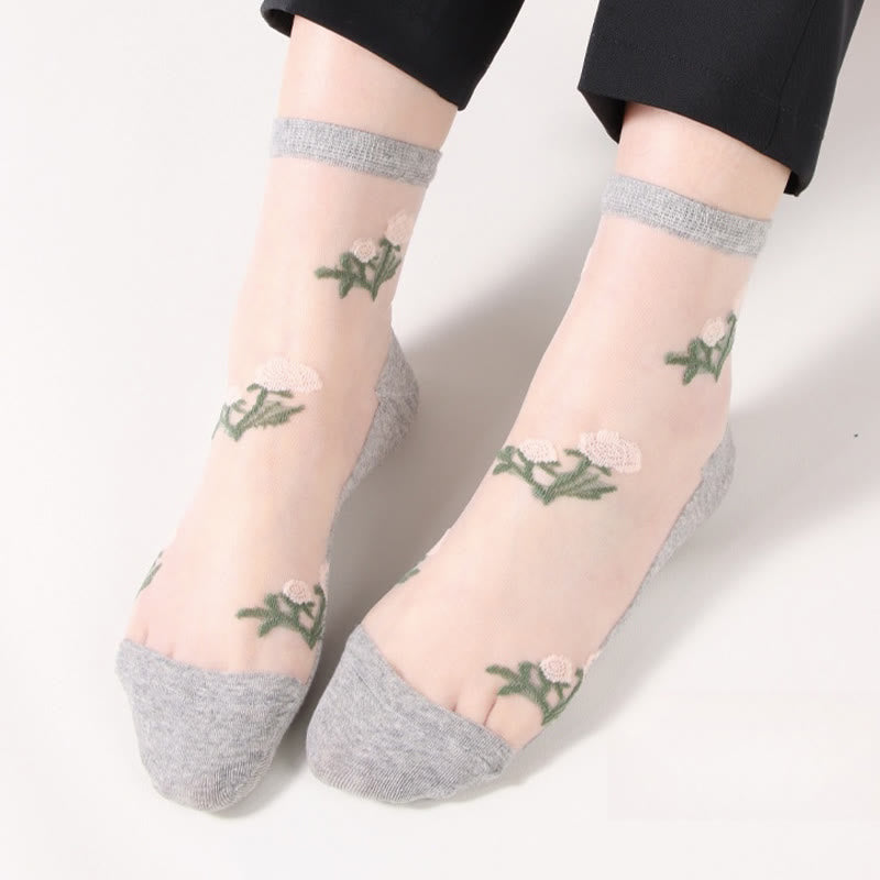 Chaussettes élégantes à fleurs (5 paires) - Gris - EU36-40 (US3-7) - image 12
