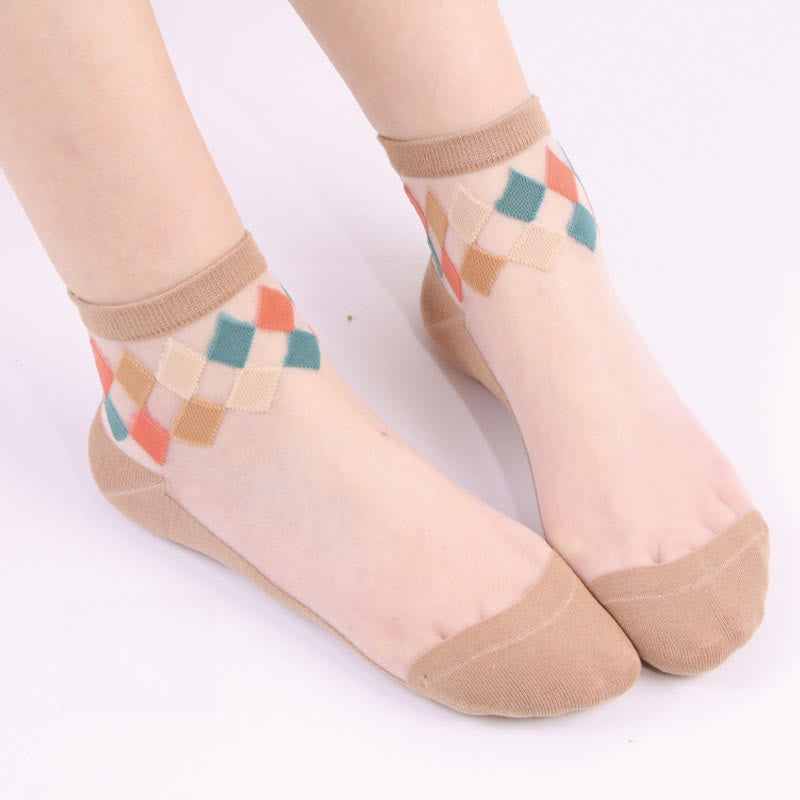 Chaussettes élégantes à motif losange (5 paires) - Kaki - EU36-40 (US3-7) - image 9