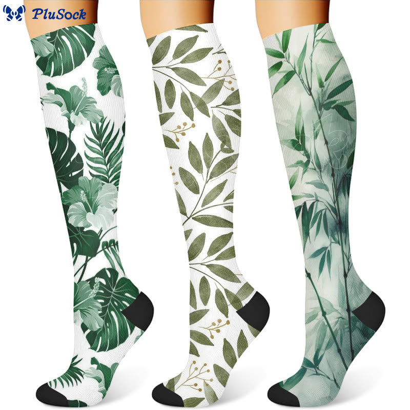 Chaussettes de compression à feuilles de Monstera (3 paires) - image 1