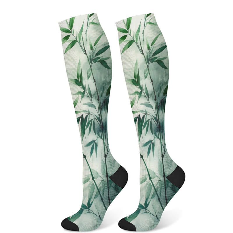 Chaussettes de compression à feuilles de Monstera (3 paires) - Vert (1 paire) - S/M - image 6