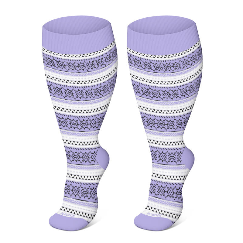 Chaussettes de compression à fleurs harmonieuses grande taille 2XL-4XL - Violet - 4XL - image 5