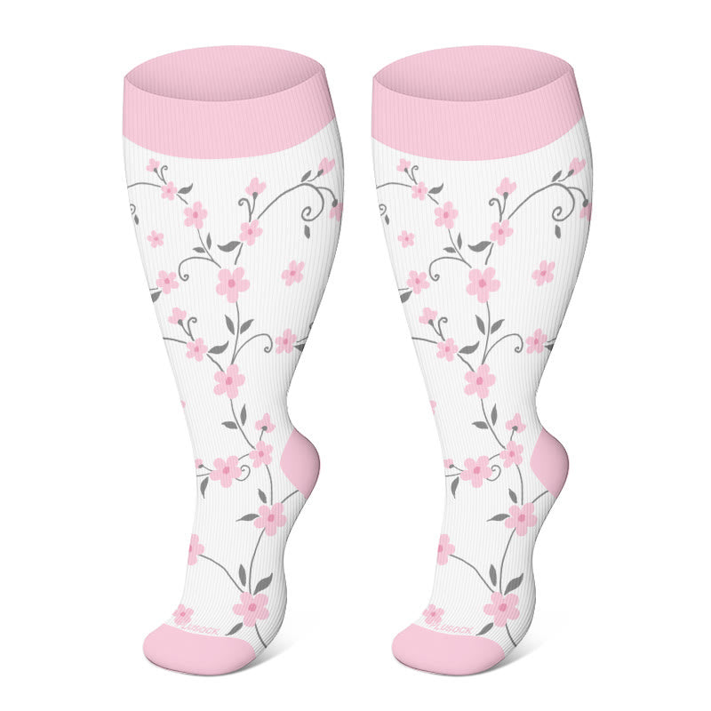 Chaussettes de compression à fleurs harmonieuses grande taille 2XL-4XL - Blanc - 4XL - image 3