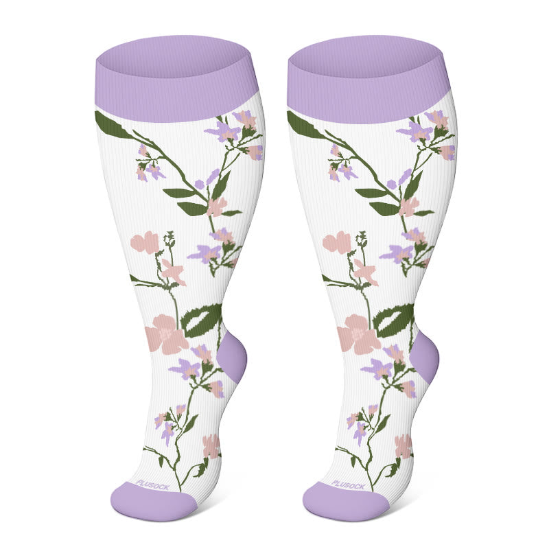 Chaussettes de compression à fleurs harmonieuses grande taille 2XL-4XL - Violet clair - 4XL - image 6