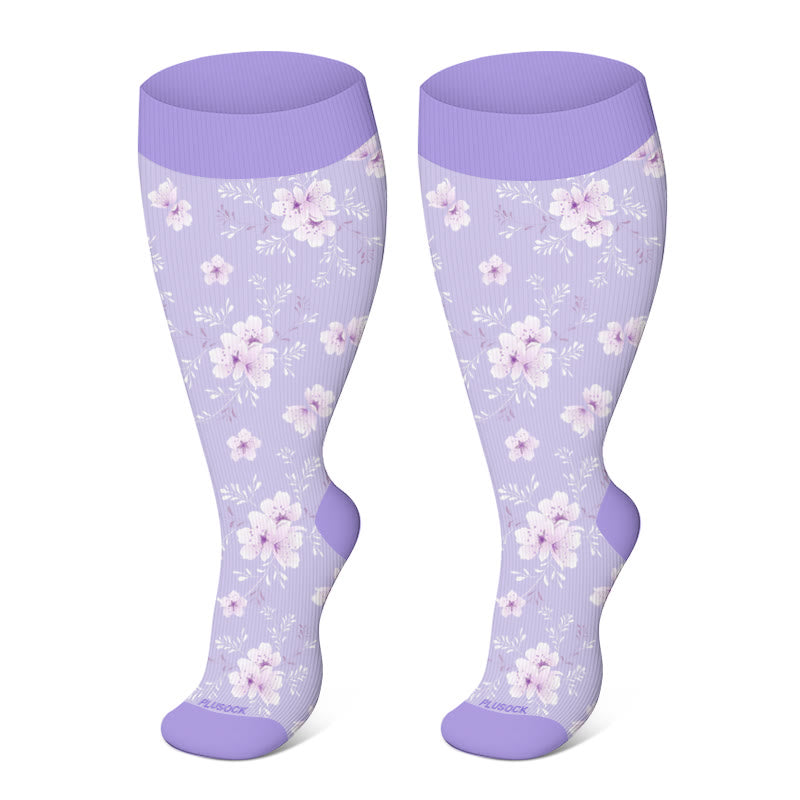 Chaussettes de compression à fleurs harmonieuses grande taille 2XL-4XL - Violet foncé - 4XL - image 13