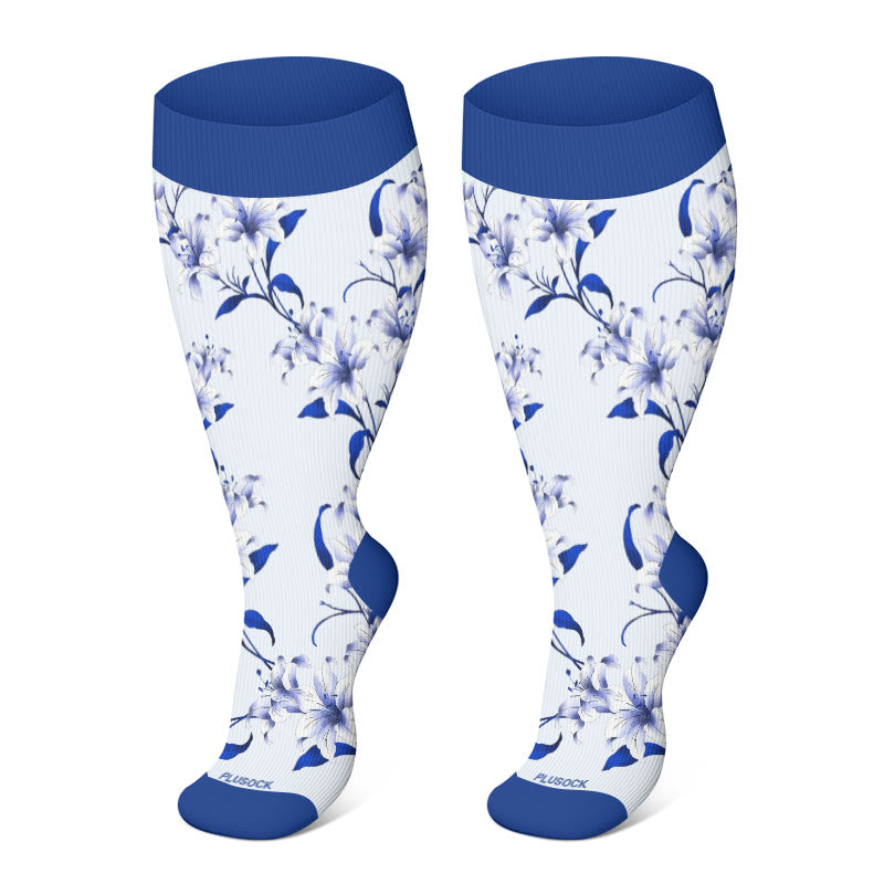 Chaussettes de compression à fleurs harmonieuses grande taille 2XL-4XL - Bleu - 4XL - image 12