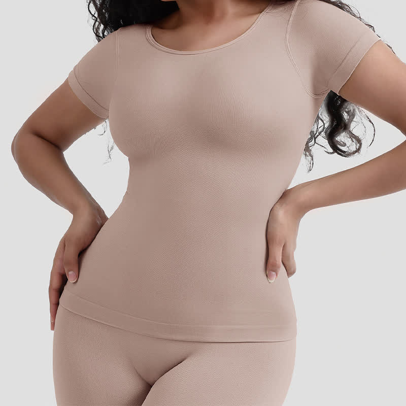 Haut gainant à manches courtes et sans coutures pour abdominoplastie