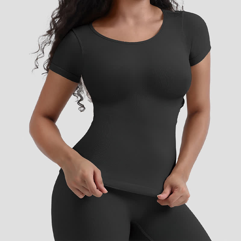 Haut gainant à manches courtes et sans coutures pour abdominoplastie