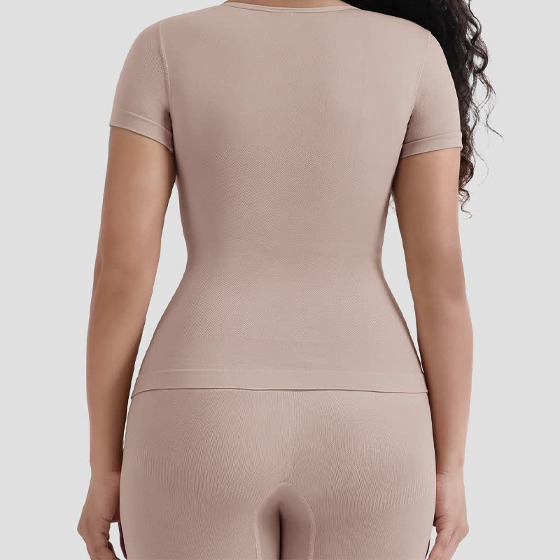 Haut gainant à manches courtes et sans coutures pour abdominoplastie