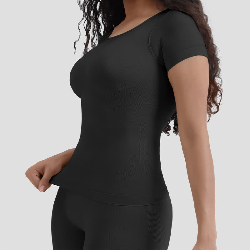 Haut gainant à manches courtes et sans coutures pour abdominoplastie