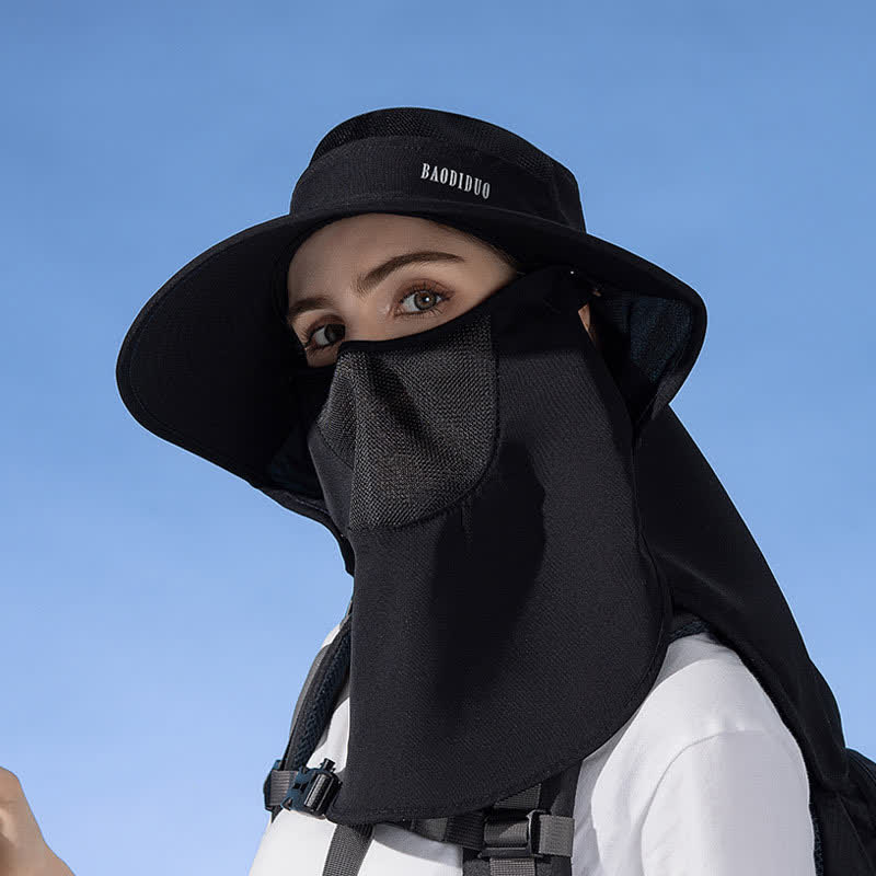 Chapeau bob de protection solaire avec foulard intégré - Noir - Taille unique - image 19