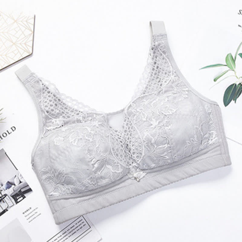 Soutien-gorge léger sans armatures à broderie florale - Argent - 44 - D - image 5