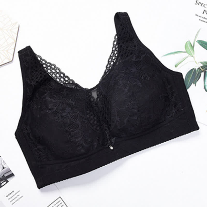 Soutien-gorge léger sans armatures à broderie florale - Noir - 44 - D - image 14