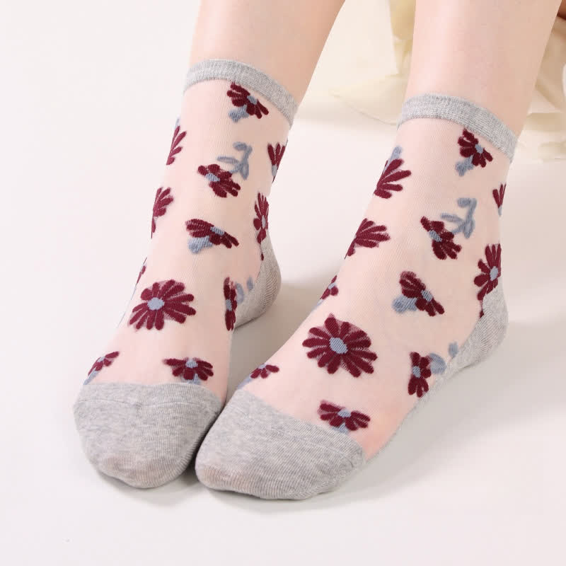 Chaussettes ultra-fines transparentes à motif marguerites (6 paires) - Gris - EU36-40 (US3-7) - image 11