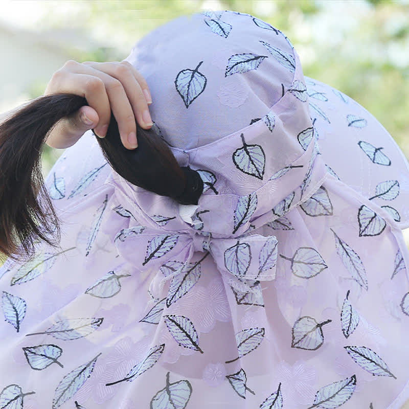 Chapeau de soleil à larges bords et châle à imprimé feuilles - image 13