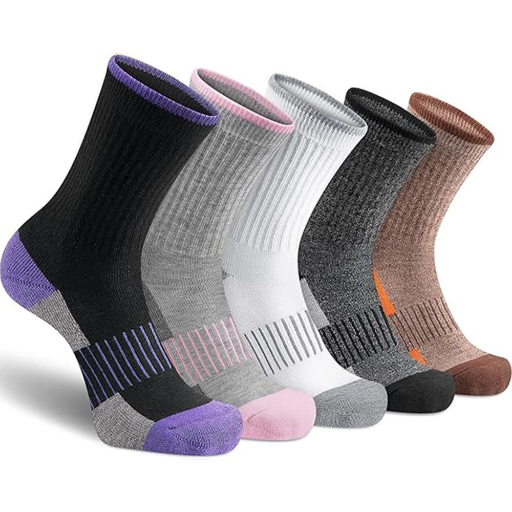 Chaussettes de compression anti-humidité à rayures et blocs de couleurs (5 paires)
