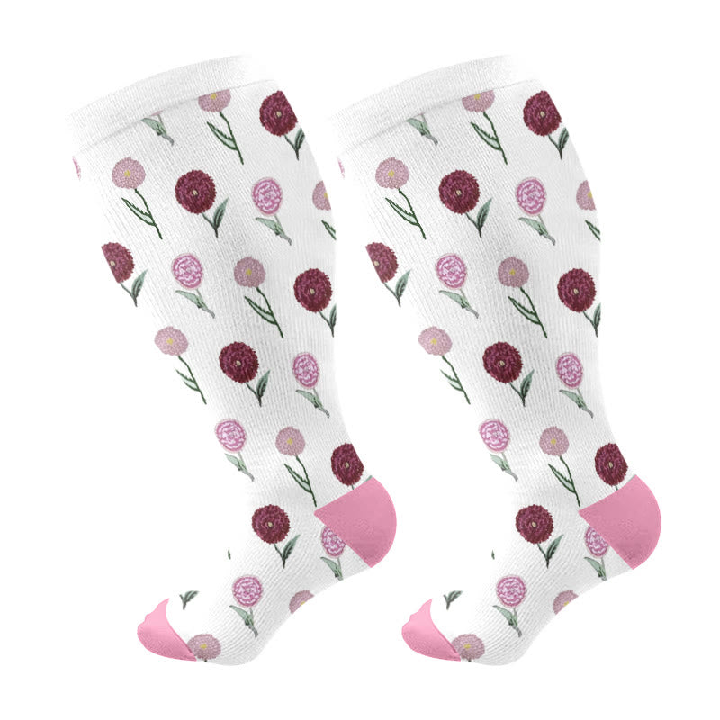 Chaussettes de compression à fleurs inspirées des fleurs grande taille (3 paires)