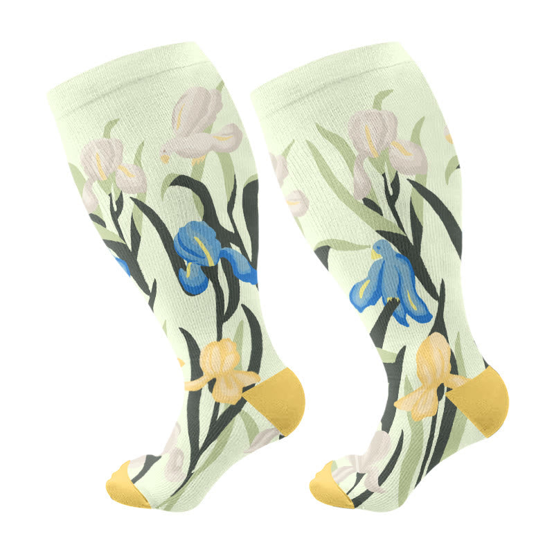 Chaussettes de compression à fleurs inspirées des fleurs grande taille (3 paires)